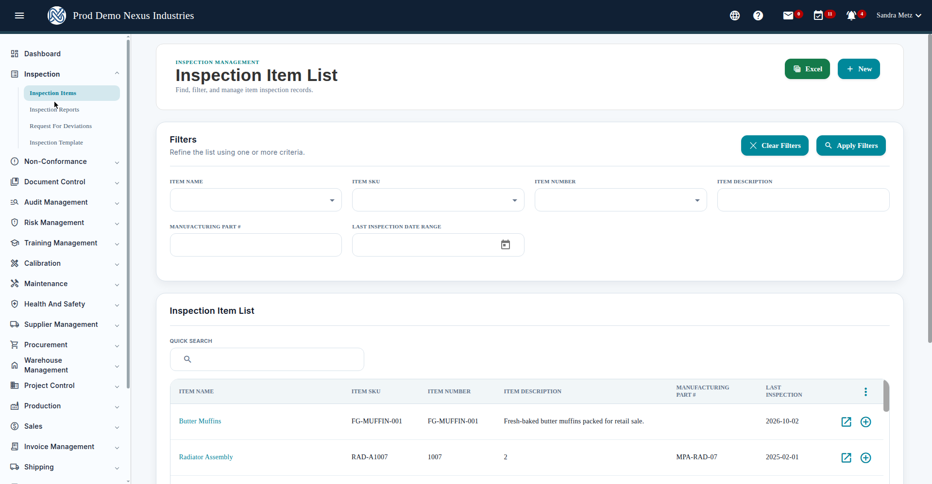 Inspection Items list