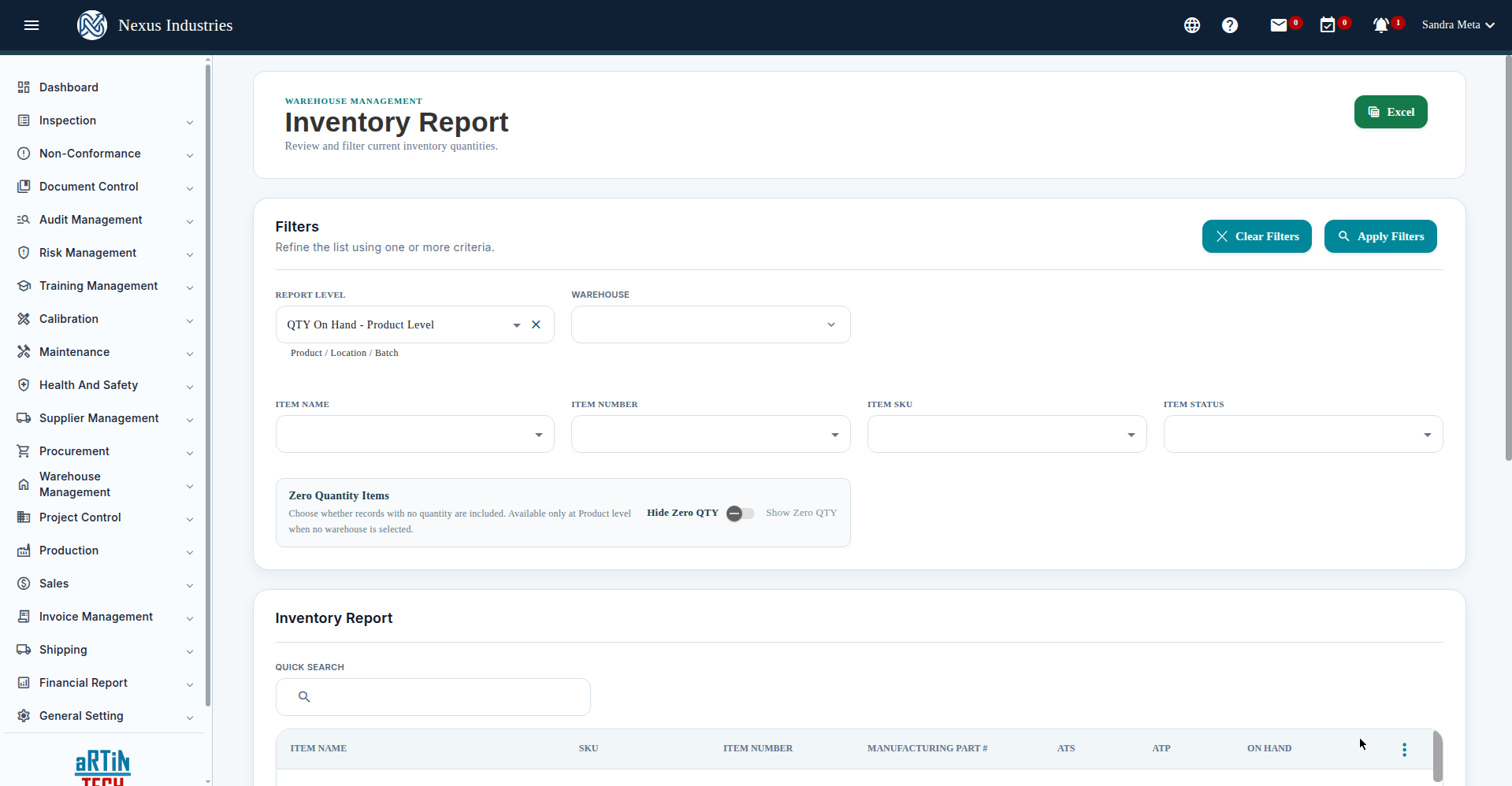 Inventory report stock list