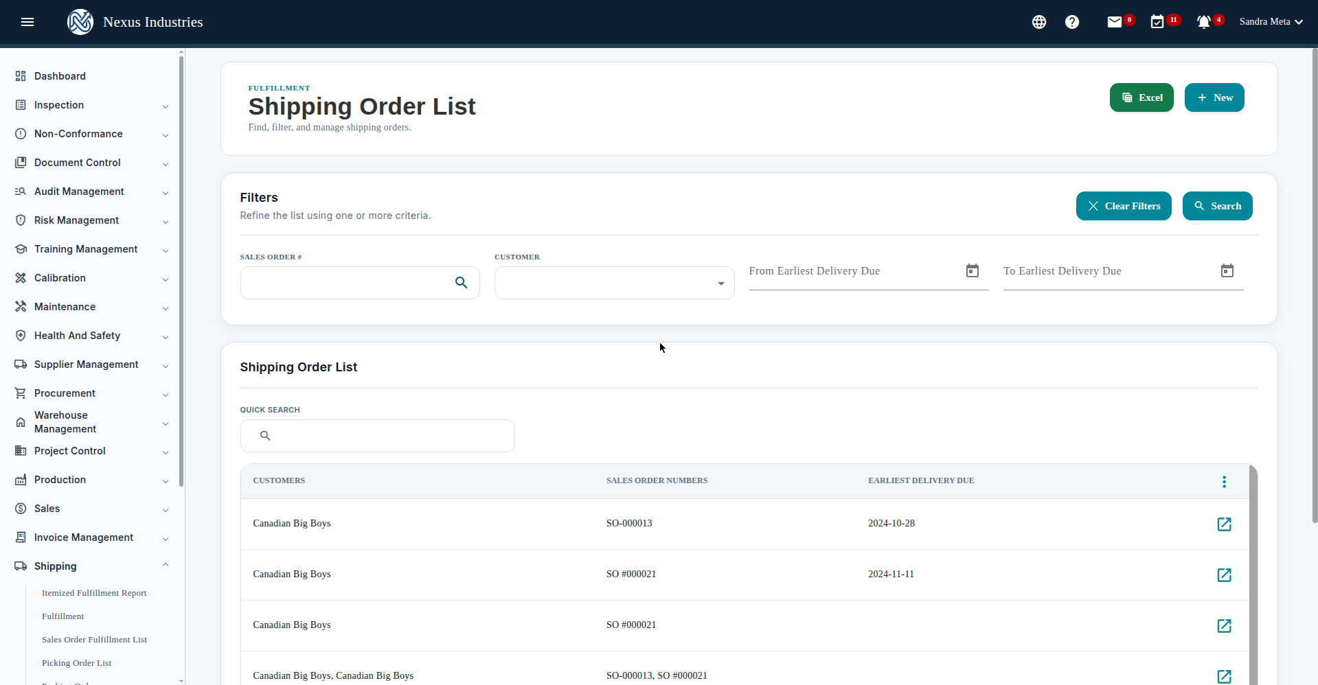 Shipping order list