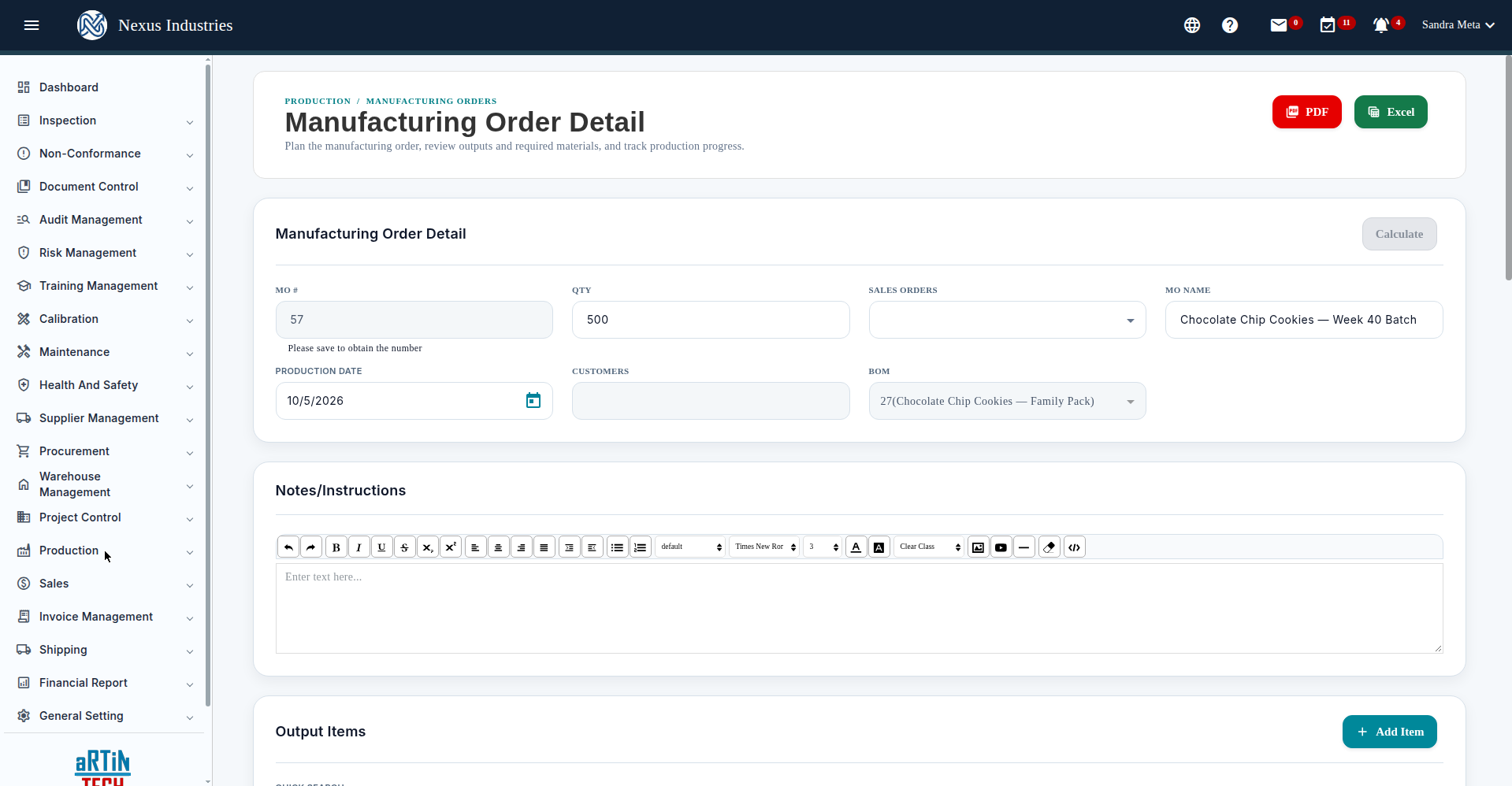 Manufacturing order detail