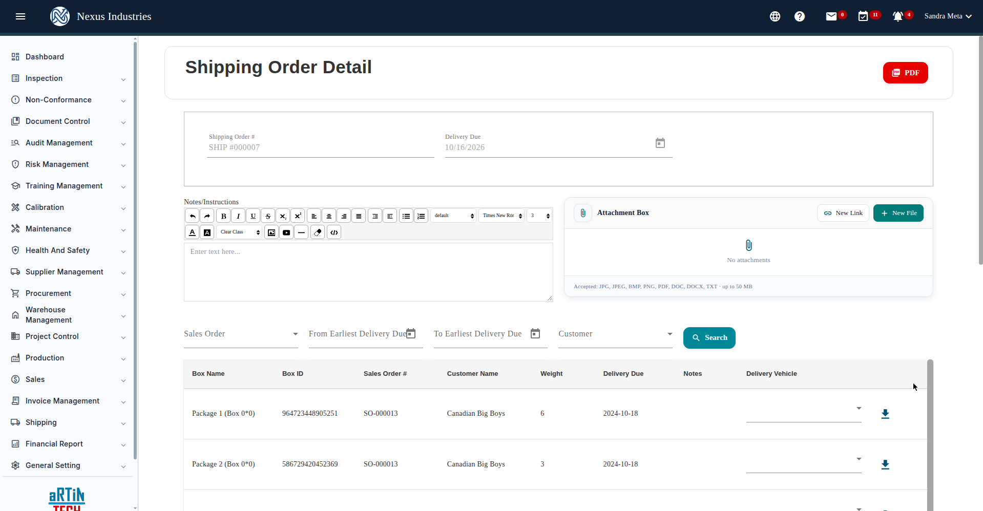 Shipping order detail