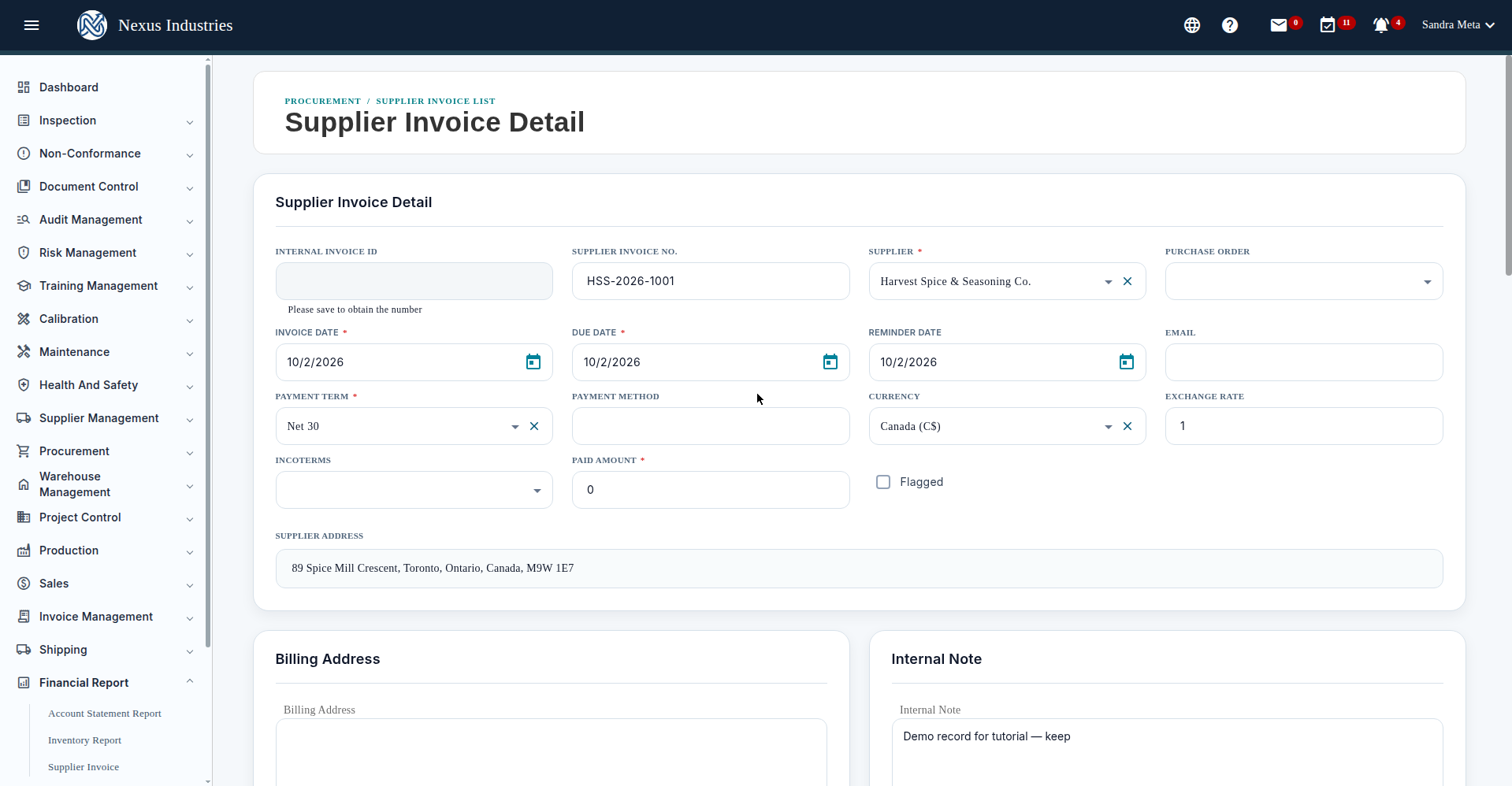 Supplier invoice detail