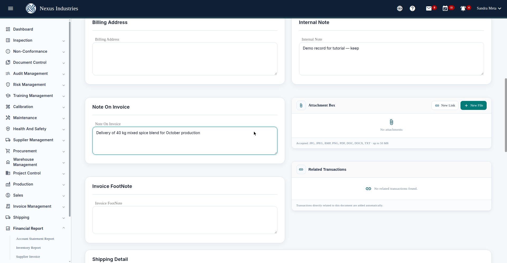 Invoice notes