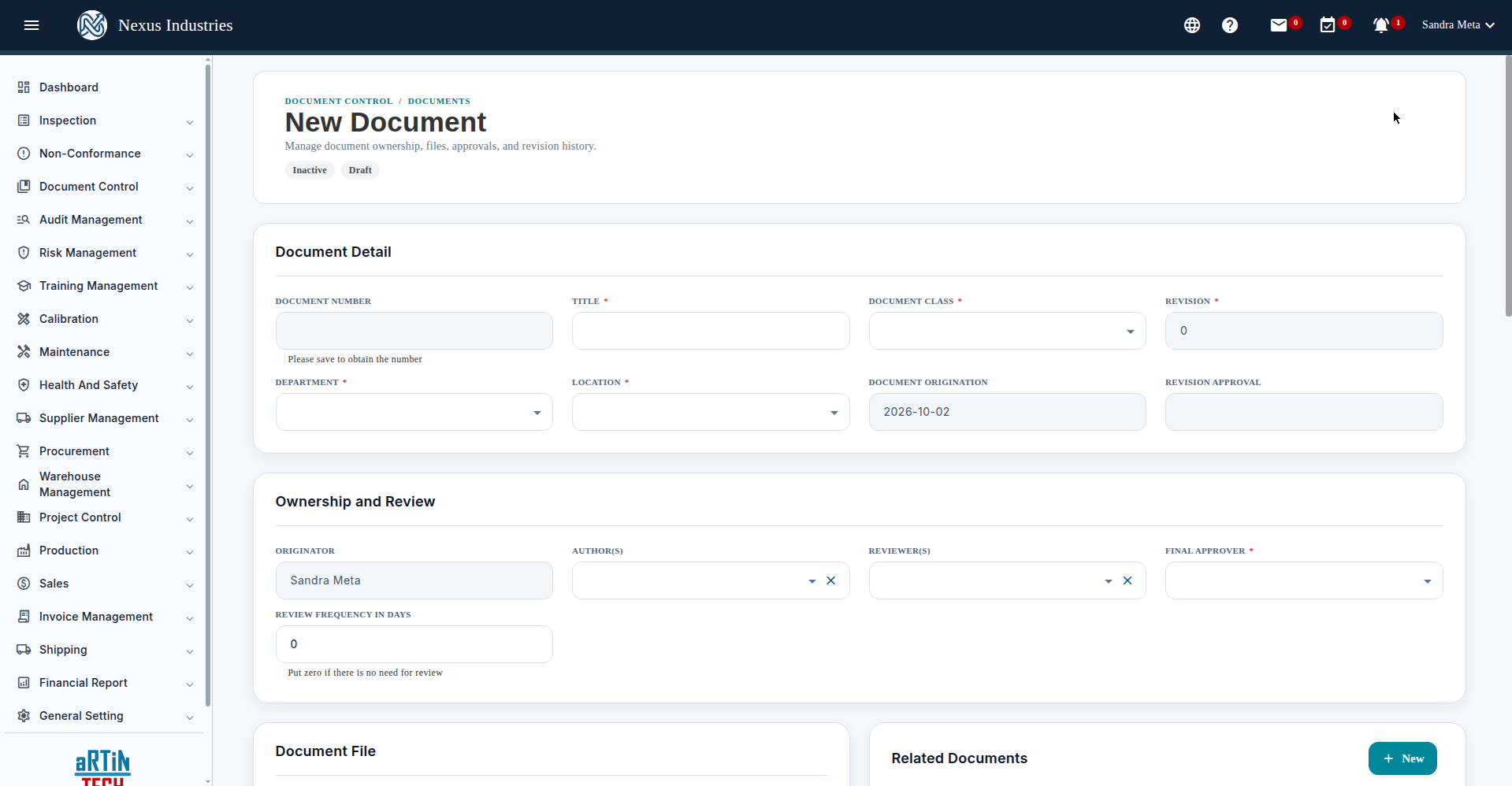 New document form