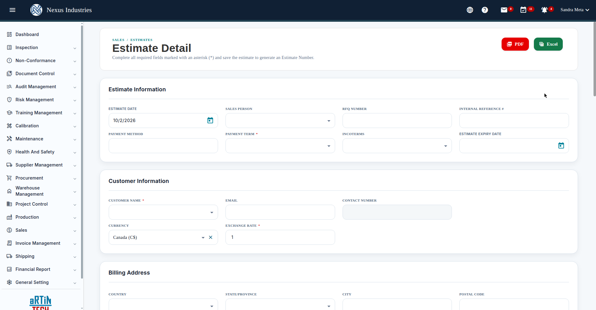 New estimate form