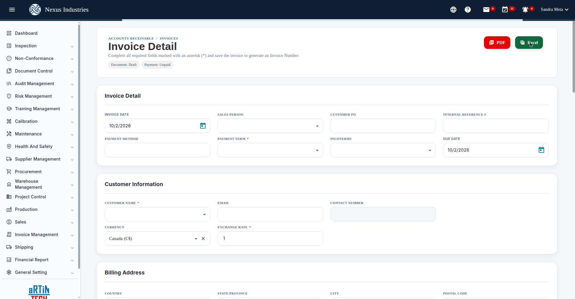 New invoice form