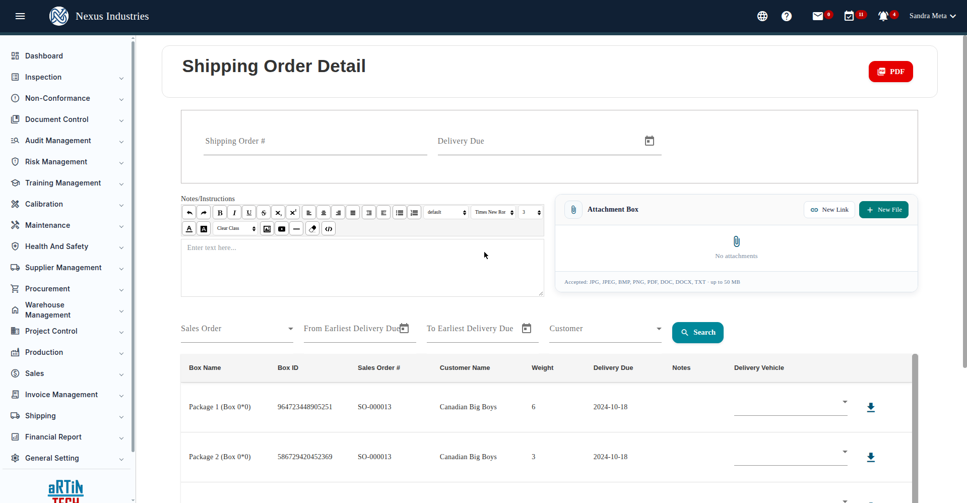 New shipping order form