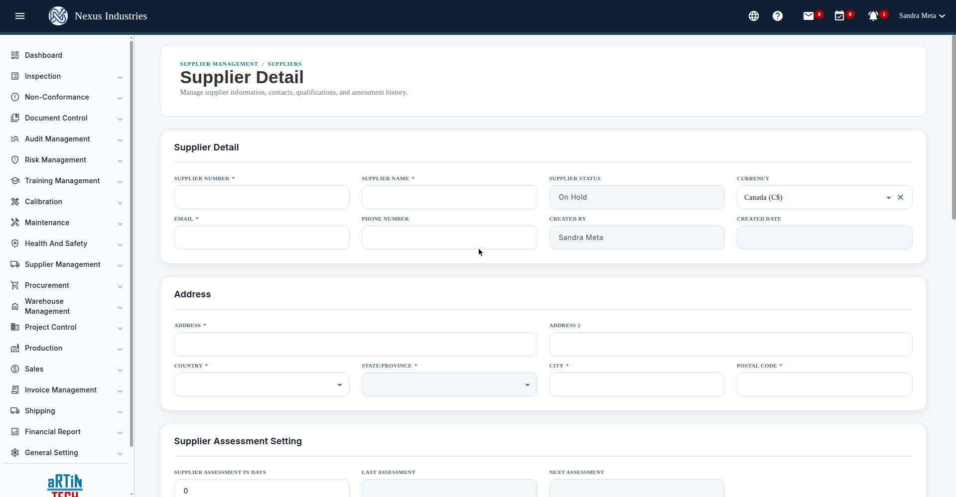 New supplier form