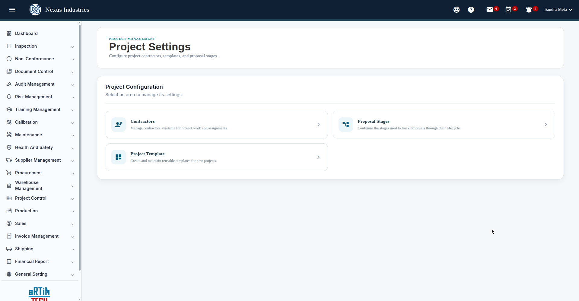 Project settings in Project Control module