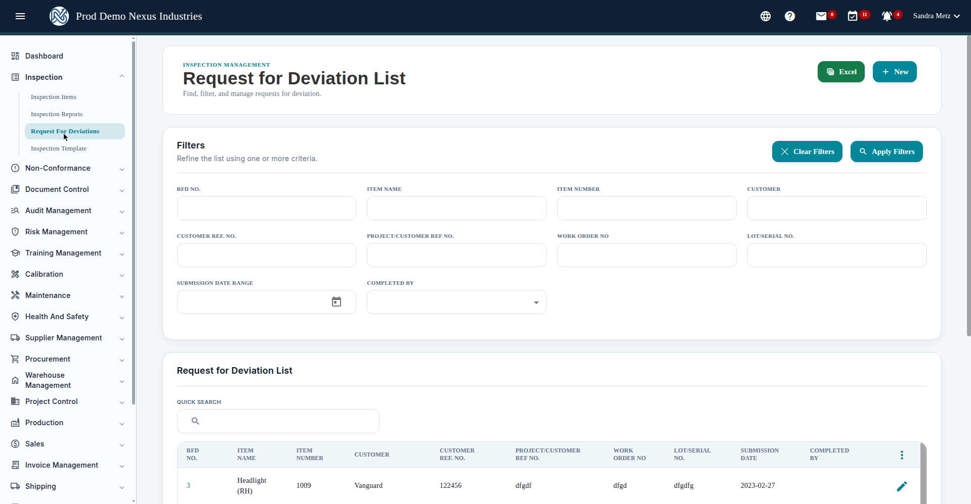 Request For Deviations list