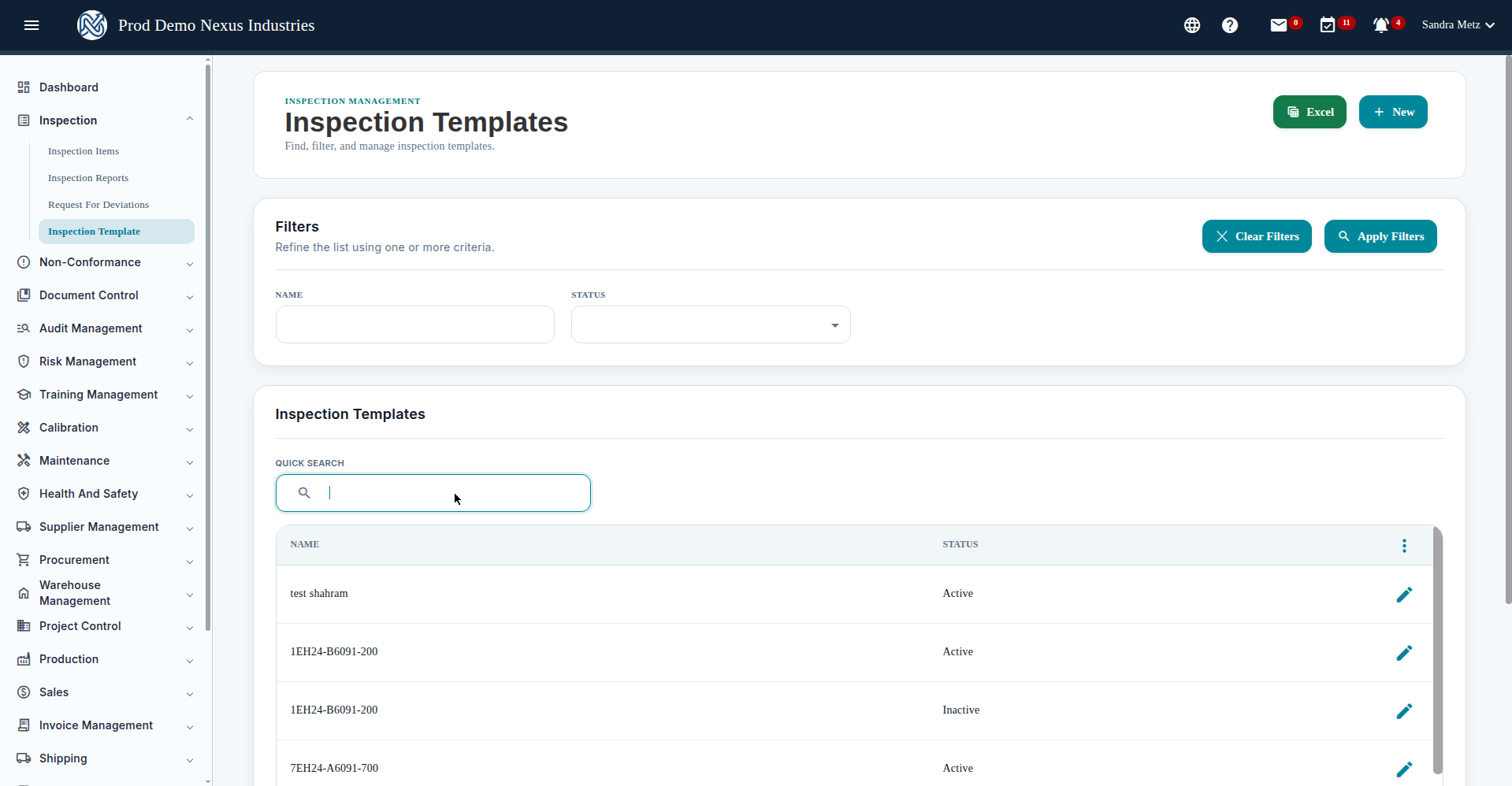 Inspection Template list