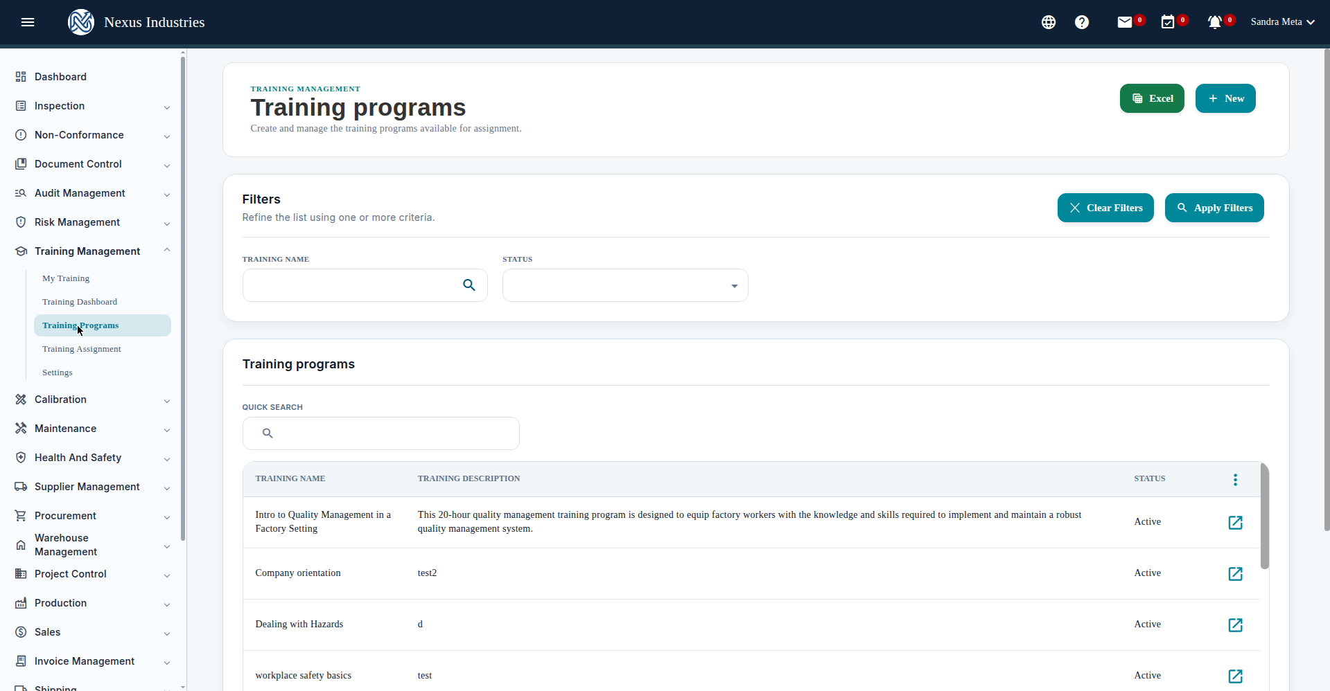 Training Assignment matrix in Artintech ERP Training Management module